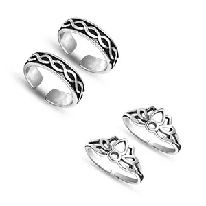 Amazon Brand - Anarva Women's Antique Infinity Lotus Style Combo Toe-Ring in 925 Sterling Silver BIS Hallmarked