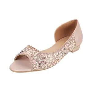 Metro Women Rose Gold Beaded Ballerina - EU/40 UK/7-35-755