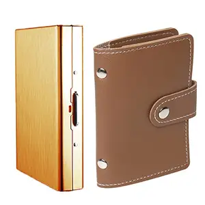 Stealodeal 6 & 8 Slot Gold Metal RFID Blocking (Unisex) Card Holder (Combo of 2)
