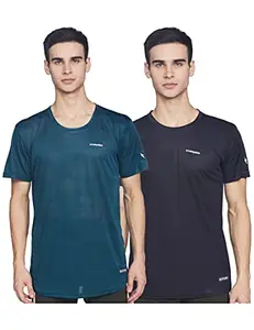 Charged Play-005 Interlock Knit Geomatric Emboss Round Neck Sports T-Shirt Teal Size Large And Charged Pulse-006 Checker Knitt Round Neck Sports T-Shirt Navy Size Large