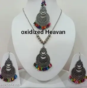 Jewellery Adda Oxidised Round Chain Pendant Long Necklace For Girls and women's Design_107
