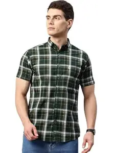 Majestic Man Slim Fit Short Sleeve Checked Pure Cotton Casual Shirt