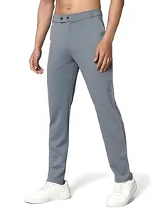 RABBAN Men's Solid Lycra Slim Fit Stretchable Casual Wear Comfortable Formal Trousers Pants Model 25.7 Pant Lycra Light Grey Size 38