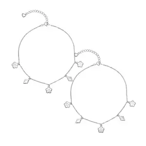 925siller 925 Siller Charm Anklet, Pack of 2 | Pure 925 Sterling Silver Flower & Square Design Payal For Women & Girls | Trendy, Stylish, Adjustable & Comfortable for Everyday Wear | Gift for Loved Ones