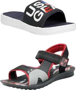 GeNIAL Men Multicolor Sandals | Size - 6 | GC-504 BLU-S.17 BLK-6
