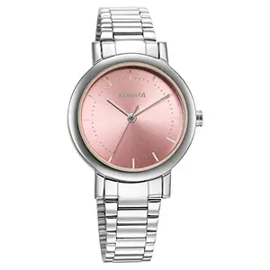 Sonata Ladies Essentials Pink Dial Stainless Steel Strap Watch for Women-8174SM03