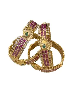 KGR Splash South Indian Jadau Kangan Bangle Set For Women And Bride Set of 4 Ruby Stone Bangles (Size 2.6)