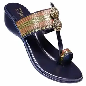 Zibia Women's Synthetic Leather Comfort Fashion Sandal | Colour - Black-Maroon | Size - P