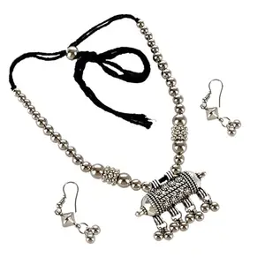 Lucky Jewellery Oxidised Boho Garba Silver Plated Jewelry Fancy Navratri Dandia Jewellery Set with Matching Earring For Girls & Women (80-M5SO-1029-S)