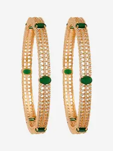 Kushal's Fashion Jewellery Green Gold Plated Ethnic Zircon Bangles - 421369