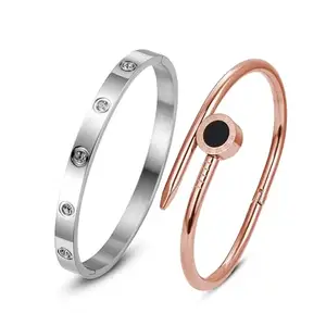 MIAMI bracelet for women Stylish Bangles for women Adjustable Anti Tarnish Bracelet for girls 2 rose gold Kada for Women Accessories Anti Tarnish Jewellery Stainless Steel Cuff Bracelet gifts Combo