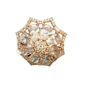 Ambey art present Rose Gold Dazzling Cubic Zirconia Party Bling Statement Brass Adjustable Finger Ring For Women and girls