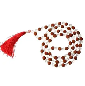 Gemstone King Pure Brown Ruthratcham & Transparent Saptikamala Amazing Handmade Rudraksha Sphatik Mala 108 Beads Original Lab Tested A1+ रुद्राक्ष स्फटिक की माला Sphatik And Rudraksha Mala For Wearing