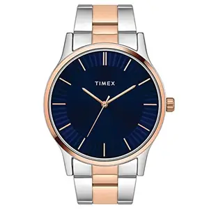 TIMEX Analog Watch for Man with Blue Round Dial & Two Tone Stainless Steel Bracelet Band Water Resistant Men's Wrist Watches - TW0TG8303