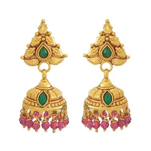 Kushal's Fashion Jewellery Ruby-Green Gold Plated Ethnic 92.5 Pure Silver Temple Earring - 417982
