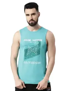 Force NXT Super Combed Cotton Men Printed Round Neck Muscle T-Shirt Viridian Green