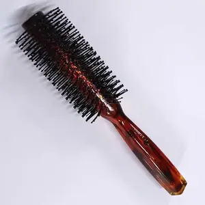 Bristles Hair Brush Comb Round Comb Twill with Wood Handle for Hair Drying Styling Curling (Reddish Brown)