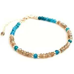 LKBEADS Natural Round Shape Smooth Cut Beads Stretchable Bracelet for Men & Women Apatite & Labradorite Rondelle Faceted Multicolor 7 Inch Adjustable Bracelet