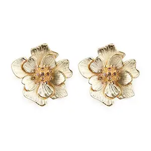 Fabula by OOMPH Jewellery Gold Large Floral Crystal Fashion Ear Stud Earrings for Women & Girls (ELB5R1)