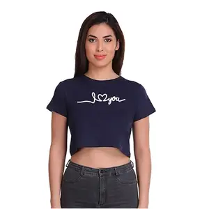 ANURUPAM FASHION Women's Crop Top & Girl's Cotton I Love You Printed Slim Fit Cropped Top (Navy Blue-L)