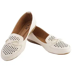 TipToss Women's Synthetic Leather Casual Bellies (Off White)