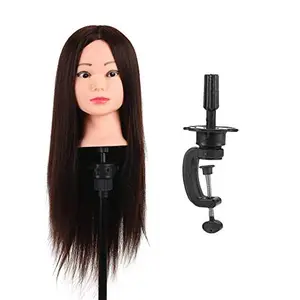 VIEWS Hair Extensions And Wigs Saloon Use Dummy for Hair Styling, Practice, Cutting with a Clamp Stand (Brown)