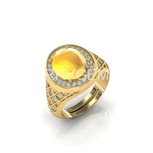 MBVGEMS YELLOW SAPPHIRE RING 4.25 Ratti Natural PUKHRAJ RING GOLD PLATED Adjustable Ring Adjustable Ring for Man and Women