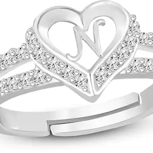 ValentineRingHeartAlphabet'N'PromiseProposeEngagementWeddingAnniversary(HC352-RosePackSilver(N) AlphabetHeartRing(M:01))