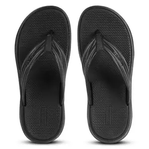 Aqualite Slippers for Man with EVA Sole, Slip-on Flat Flip Flops for Man, Durable Slides for Men Casual, Rubber Slippers for Boys, Comfortable Slipper for Indoor Outdoor use Black Size-8