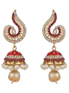 Styylo Fashion_Gold Plated Red & White Stone Studded Jhumka Earring_EAR-M-40360