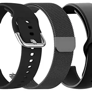AONES Pack of 3 Metal Chain Belt & Silicone Watch Strap Compatible for Skagen Falster Skt5113 Watch Strap Black