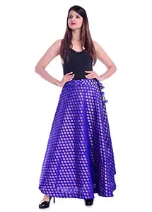 BINORI® Women's Banarasi Silk Brocade Chanderi Lehenga Skirt (Size Up to 40 Inch) (Waist Size Up to 40 Inch, Blue)