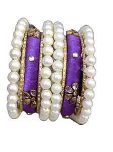 Belpatraa pearl and silk thread bangle set (purple_2.6)