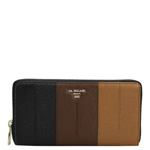 Da Milano Zip Leather Wallet for Women - Black & Caramel