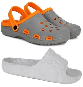 Pampy Angel Combo Pack of 2 Slipper/Flip Flops/Slides/Clogs/Sandals with Adjustable Back Strap for Men,(Cl-Shell-Grey,Addi-M-Grey),6 (UK/India)