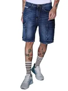 The Indian Garage Co Men Relaxed Fit Solid Mid-Rise Denim Cargo Shorts