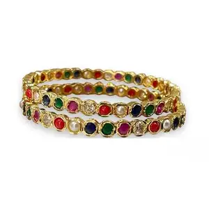 LUXUR FASHIONS Impon Navaratnam Stone Bangle | 5 Metals | AD Round Stone Bangles for Women and Girls. (2.4)