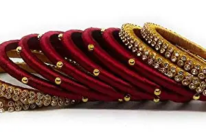 Generic Thread Trends Plastic Gold Plated and Zircon Bangle Set for Women & Girls Set of 10 Bangles Maroon-Gold (size-2/4)