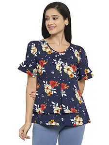 Karmic Vision Women's Floral Top (SKU001090-S_Blue Small)