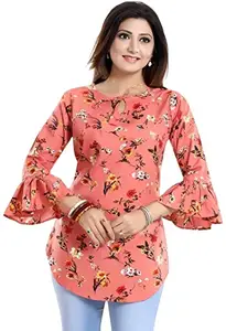 HEMANG FASHION Women Crepe Orange Tunic Tops (Large)