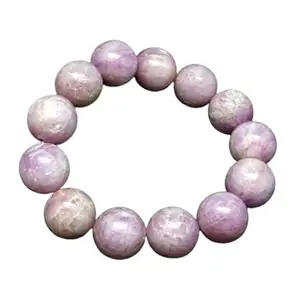 RRJEWELZ Natural Spodumene Kunzite 16mm Round Shape Smooth Cut Beads 8 Inch Stretchable Bracelet for Men & Women.|STBR_RR_08404_8.0