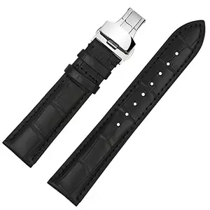 Ewatchaccessories Ewatchaccesories 20mm Genuine Leather Watch Band Strap Black Deployment Buckle-5
