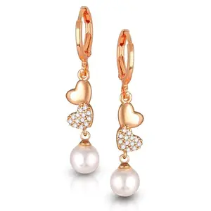 VFJ VIGHNAHARTA FASHION JEWELLERY Twinkling Elegant Heart CZ Gold Plated Stud Earring For women and Girls[VFJ2450ERG-ROSEGOLD]