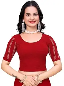 MISS WEARS Women's Regular Fit Readymade Stretchy Elbow Length Embroidered Saree Blouse