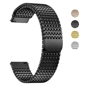 Fullmosa 22mm Stainless Steel Watch Strap for Samsung Galaxy Watch 3 45mm/Huawei GT3/GT 2 46mm, Mesh Loop Magnetic Clasp Watch Band for Fossil Gen 6/Noise Colorfit - Black