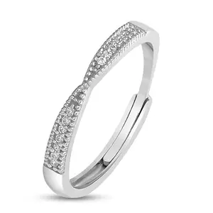 ZAVYA 925 Sterling Silver Designer CZ Rhodium Plated Adjustable Ring | Gifts for Women and Girls | 1 Year Plating Warranty|Rakhi Gift For Sister