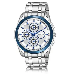 LOREM Blue & Silver Dummy Chronograph Metal Analog & Casual Watch for Men MC-LR117