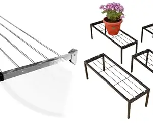 CONCEPT & SOLUTIONS 5 Pipes x 5 Feet -Foldable Wall Mounted Cloth Dryer/Clothes Stand (6 Pipes, 2 feet) and Metal Plant/Pot Stand for Garden | Planter Stand for Indoor & Outdoor (Black - Pack of 4) Combo Pack|CS-493