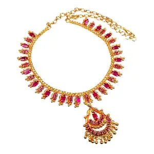 AHR FASHION one gram gold plated stone necklace for women (Pink)