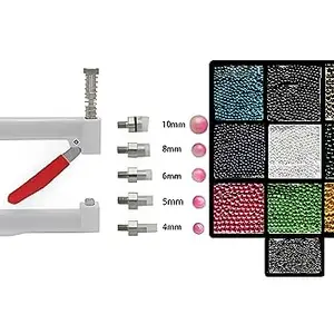 Sewing Hand Press Pearl Setting Machine Tool with Pack of 9 Variety of Pearls & Nails(Rivet) Pack of 1